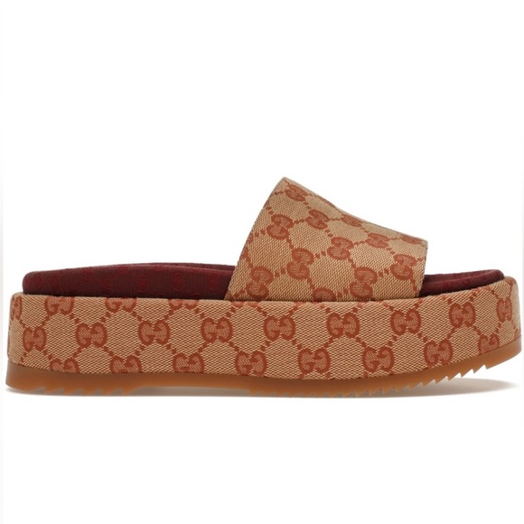 Gucci Shoes - Gucci Angelina Platform Slide Sandals Original GG Canvas Red monogram size 7